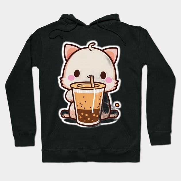 Cute Cat Drinking Bubble Tea Cartoon Boba Drawing Hoodie by kiddo200